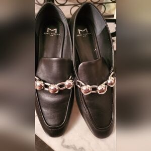 Soft Leather Marc Fisher Black Loafers with Silver Accents
